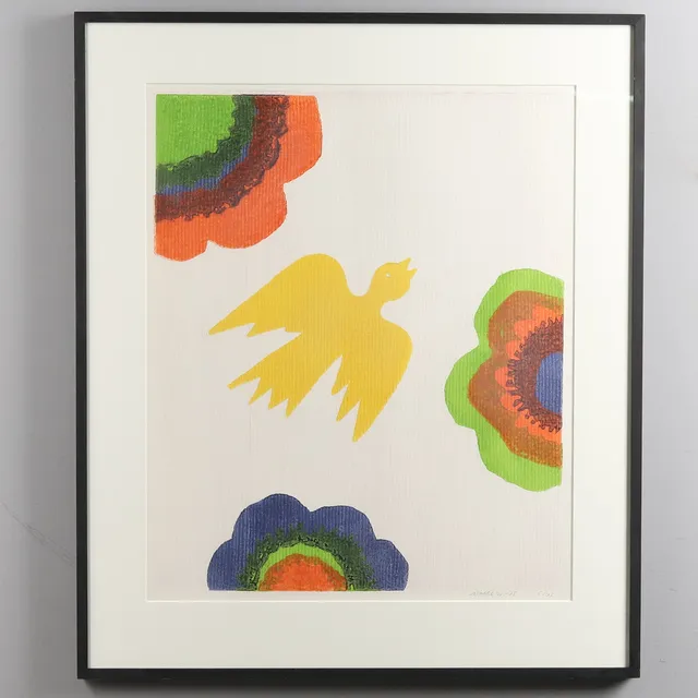 NALLE WERNER. Färgträsnitt, "Gul fågel", signerad och daterad -1975.