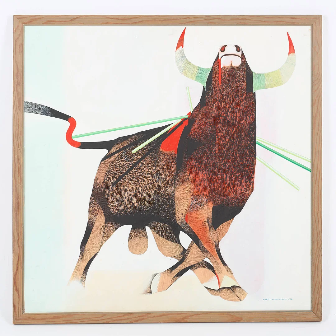 TAPIO KINNUNEN (1934-1981). Ståtlig tjur, signerad samt daterad -72, olja på panel. — Paintings — Stockholms Auktionsverk Helsinki