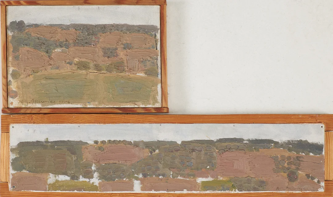 NILS GÖRAN BRUNNER. Landskap, 2 st, olja på duk, signerade, 1 daterad 55-56. — Paintings — Stockholms Auktionsverk Sickla