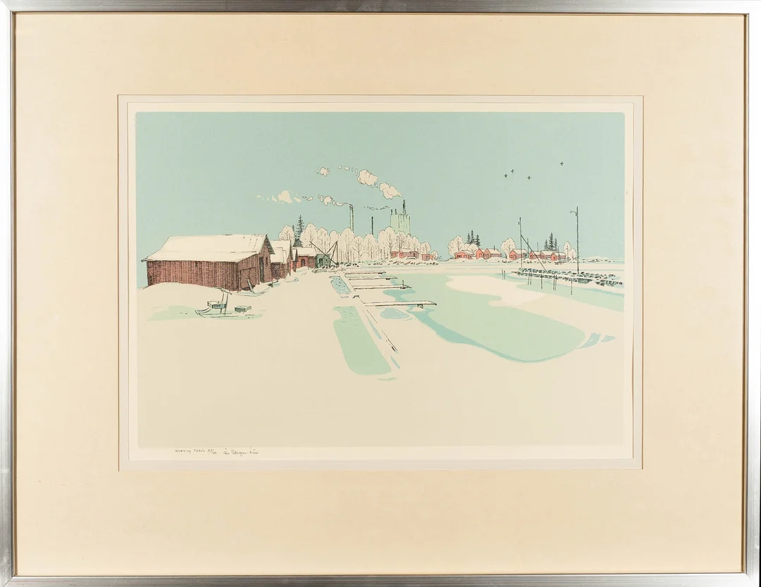 ÅKE PETTERSSON NÅW. Färglitografi, "Islossning Obbola" numrerad 89/150. — Engravings & Prints — Norrlands Auktionsverk