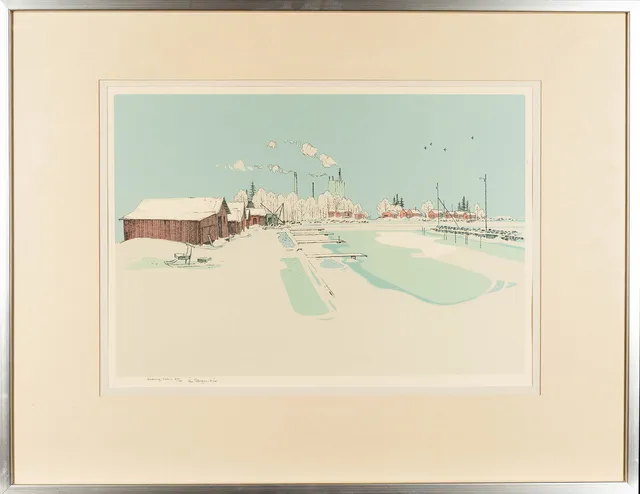ÅKE PETTERSSON NÅW. Färglitografi, "Islossning Obbola" numrerad 89/150.