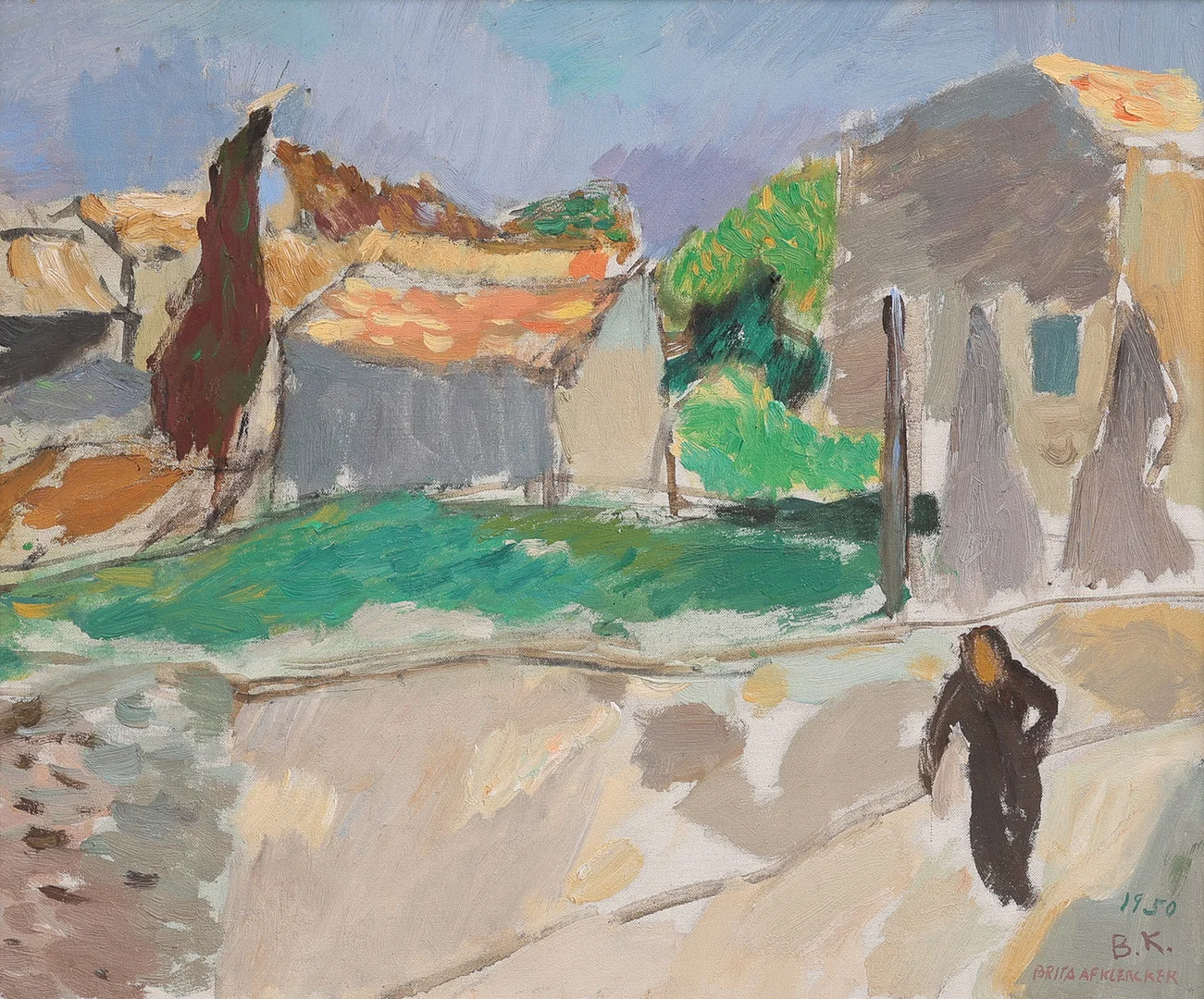 BRITA AF KLERCKER. OLJA PÅ DUK, "LANDSKAP FRÅN ST REMY", SIGNERAD OCH DATERAD 1950. — Paintings — Crafoord Auktioner Lund