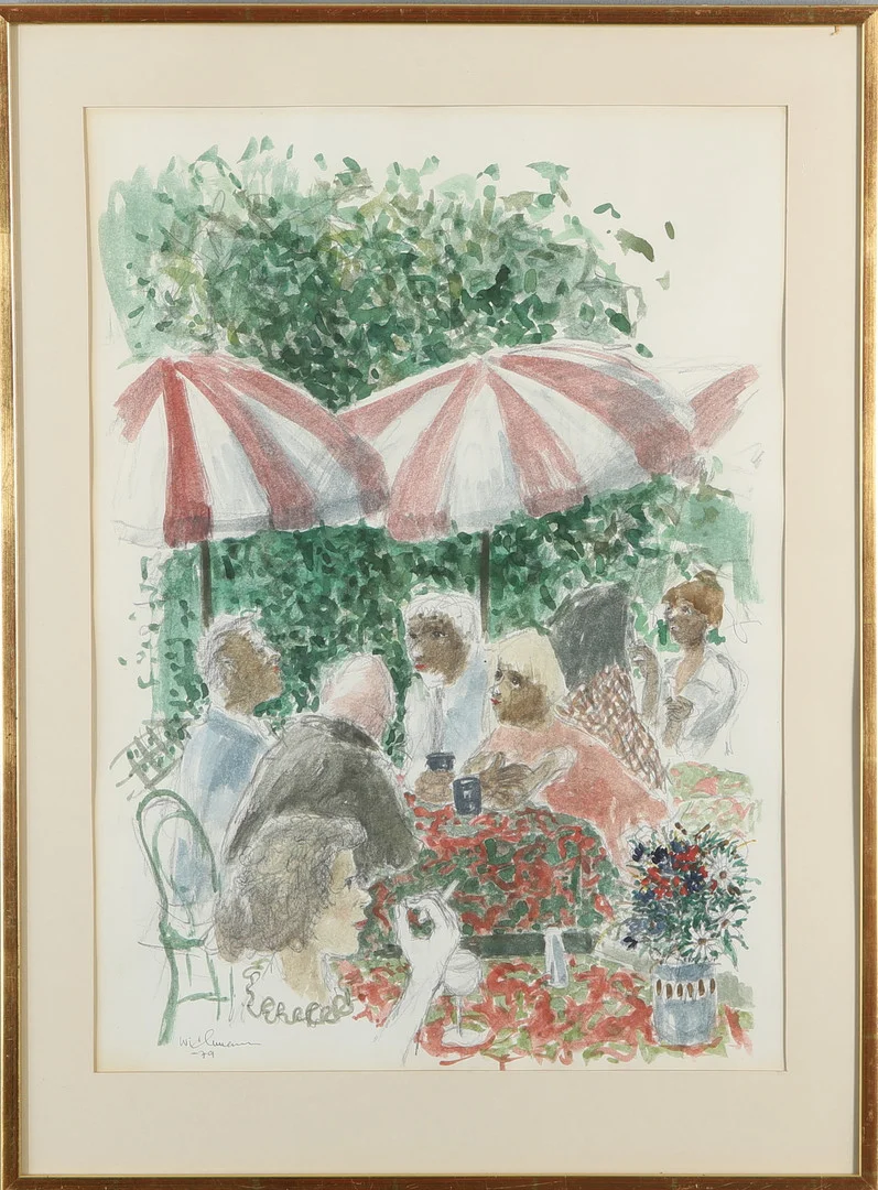HARRY WICHMANN. Uteservering, akvarell, signerad och daterad -79. — Paintings — Auktionshuset Kolonn