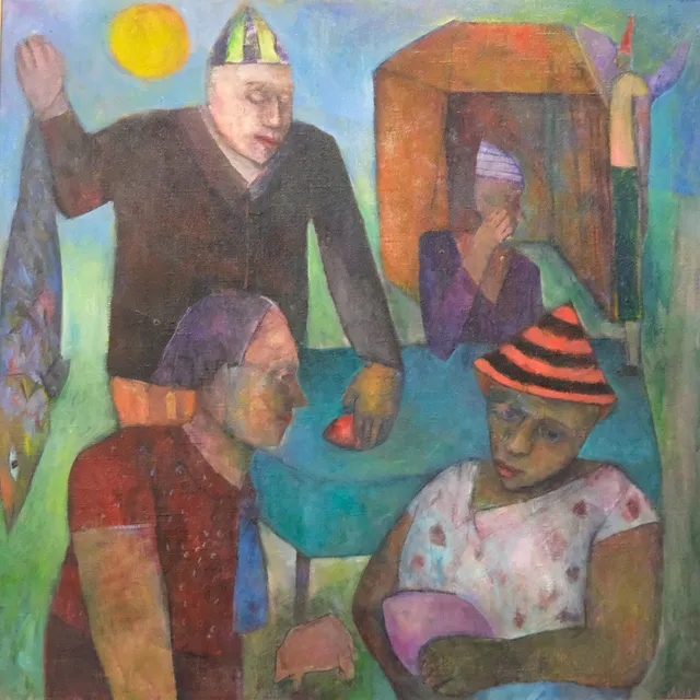 MÅNA LAGERHOLM. OLJA PÅ DUK, "LÅNG VÄG", SIGNERAD, 79X79CM.