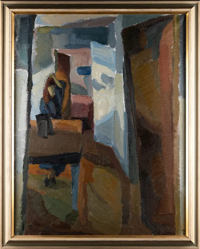 GÖSTA ASP (1910-1989). Olja på duk, komposition kvinna vid bord, signerad och daterad - 1957.