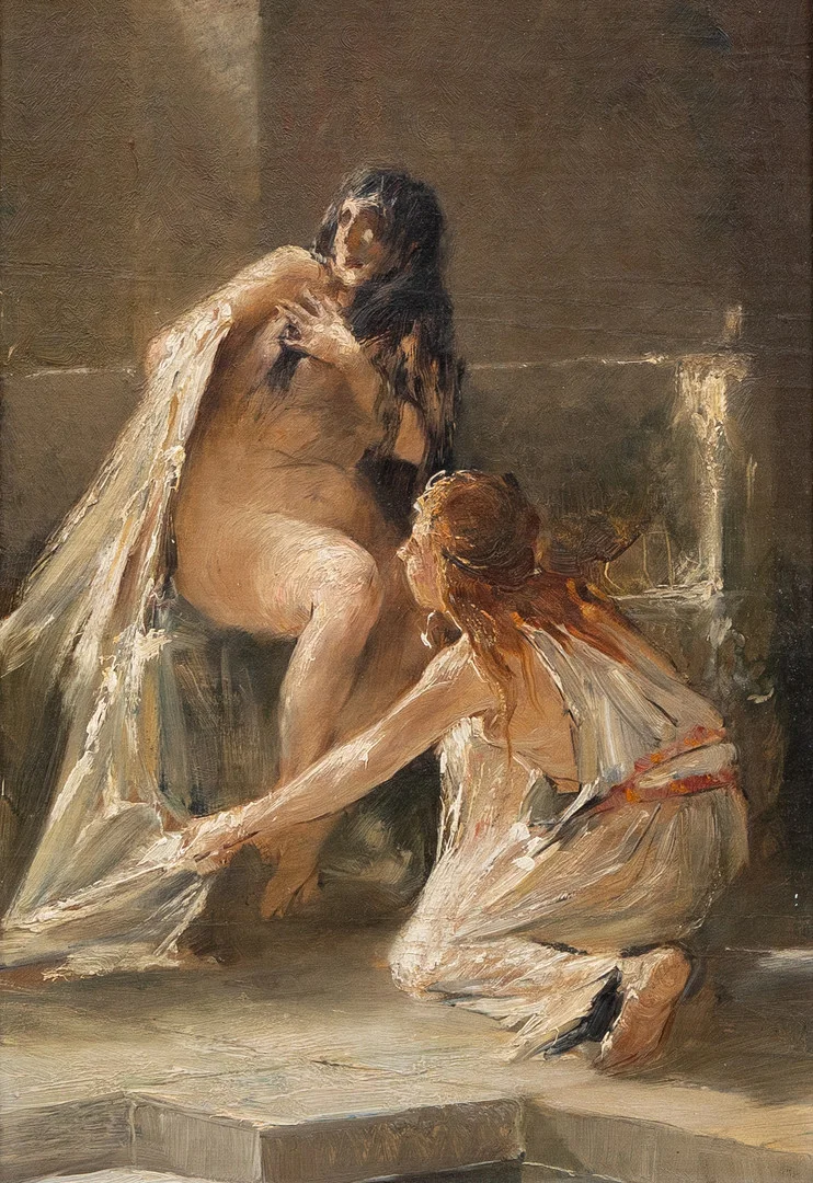 OSCAR BJÖRCK. TILLSKRIVEN. Susanna i badet, olja på pannå, osignerad. — Paintings — Garpenhus Auktioner