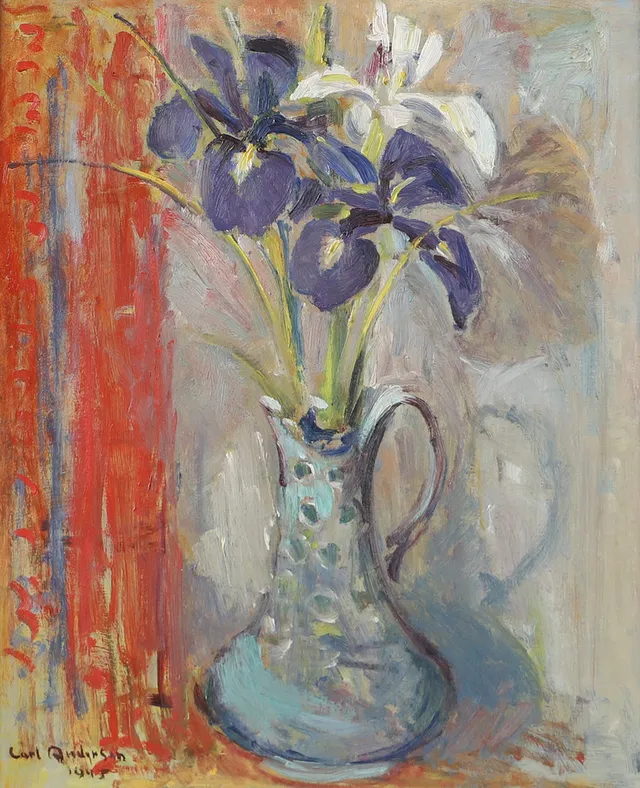 CARL ANDERSON. "Iris i vas", olja på pannå, signerad 1948.