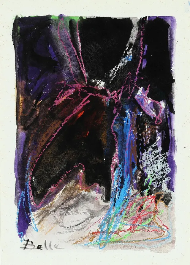 Untitled, 1986. Signed Balle. Mixed media on paper. Sheet size 51×37 cm.