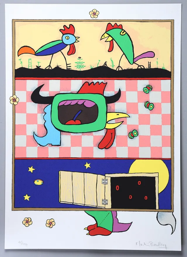MARTIN BRADLEY. Silk screen, 3 st "Blå Fågel", numrerade, signerade.