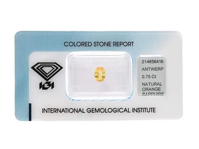SAFIR, ovalslipad, orange, 0,75 ct, certifikat IGI 214656416.