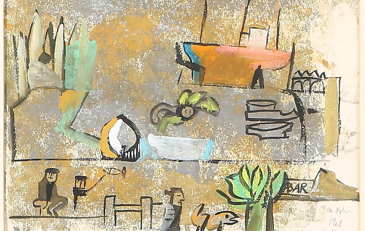 MADELEINE PYK. Mallorca, blandteknik, signerad och daterad 1968. — Paintings — Auktionshuset Kolonn