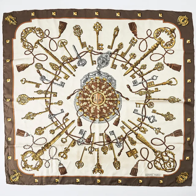 HERMÈS, "Les Clefs", scarf, siden, design Caty Latham, Year of Issue 1965.