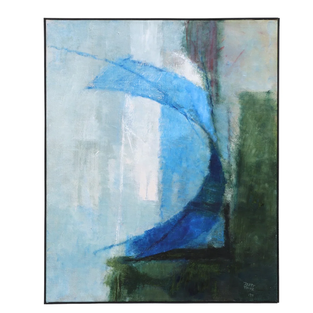 JERRY ROUPE. olja på duk, "Blå Konstruktion", signerad & daterad 1991. — Paintings — Gomér & Andersson Nyköping