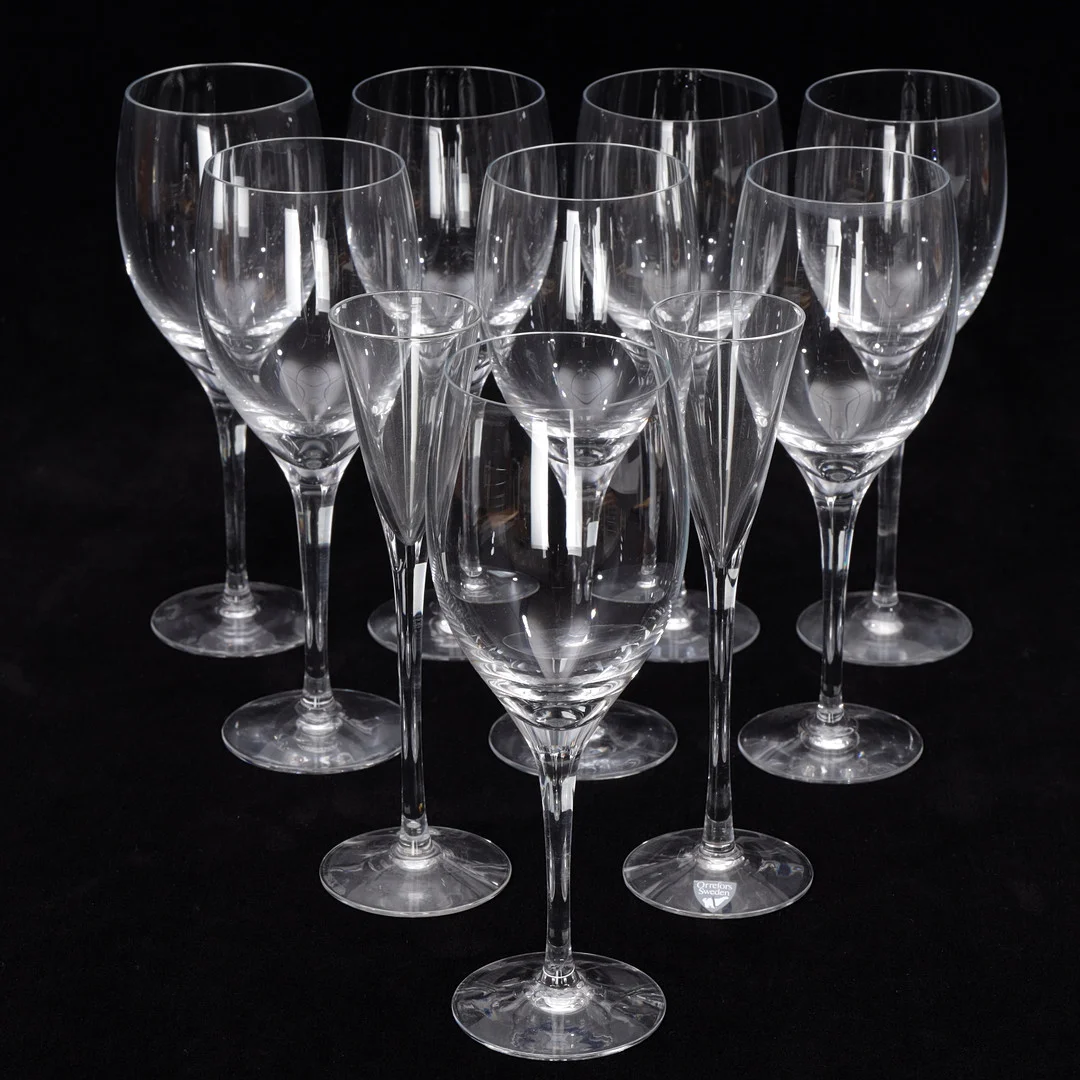 NILS LANDBERG. Glas, 10 st, "Illusion", Orrefors, 1900-talets andra hälft. — Utility glass — Växjö Auktionskammare