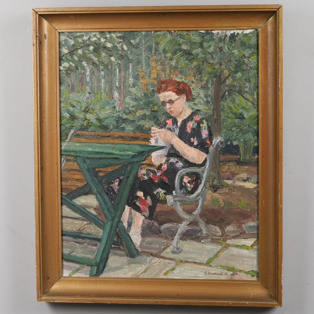 GÖSTA SUNDVALL (1900-1957). Olja på duk, "Dam i grönska", signerad och daterad 1939. — Paintings — Örebro Stadsauktioner