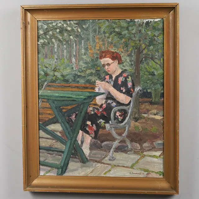 GÖSTA SUNDVALL (1900-1957). Olja på duk, "Dam i grönska", signerad och daterad 1939.