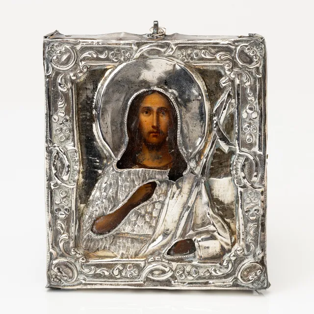 RESEIKON, Kristus Pantokrator, pannå med rizza av silver, Ryssland, 1800-talets andra hälft.