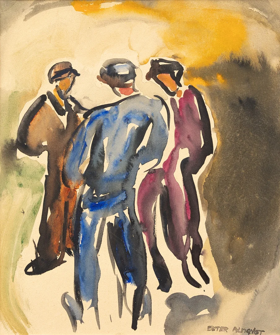 ESTER ALMQVIST. Arbetare, akvarell, signerad. — Paintings — Garpenhus Auktioner