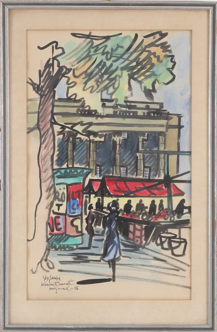 STIG SASEN. "Konserthuset", akvarell, signerad och daterad -56. — Paintings — Stadsauktion Sundsvall