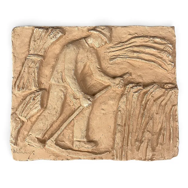 AXEL WALLENBERG. Väggrelief, terracotta, efter originalet "Odalmannen", med signaturen Wallenberg.