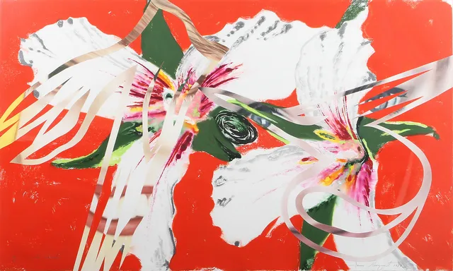JAMES ROSENQUIST (F. 1933). "Sister Shrieks". Färglitografi och monotryck med collage.