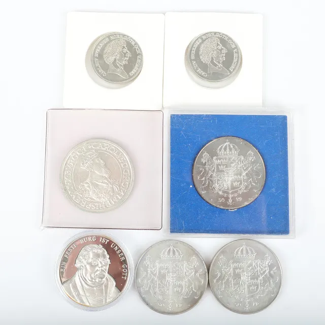MINNESMYNT, 7 stycken, silver, 1976-1996.