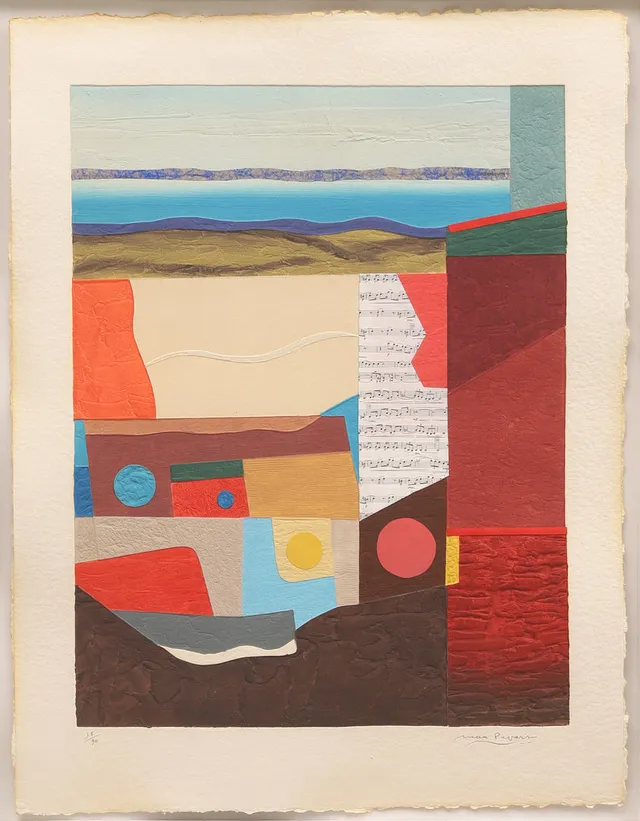 MAX PAPART. Carborundumetsning med collage, signerad och numrerad 38/90.