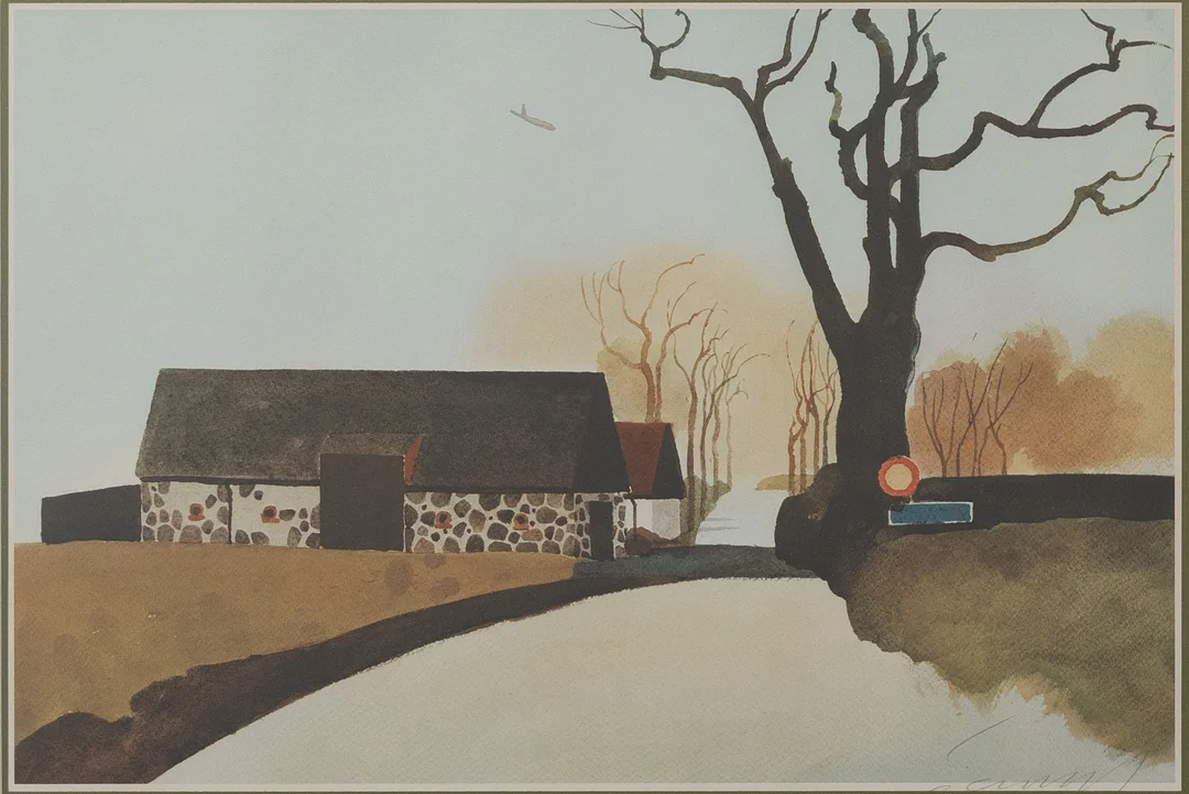 ÅKE ARENHILL. Skånsk gård, färglitografi, signerad. — Engravings & Prints — Garpenhus Auktioner