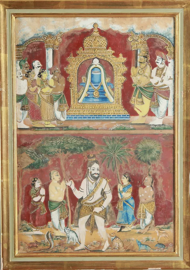 OIDENTIFIERAD KONSTNÄR. Motiv med figurer, gouache, Indien.