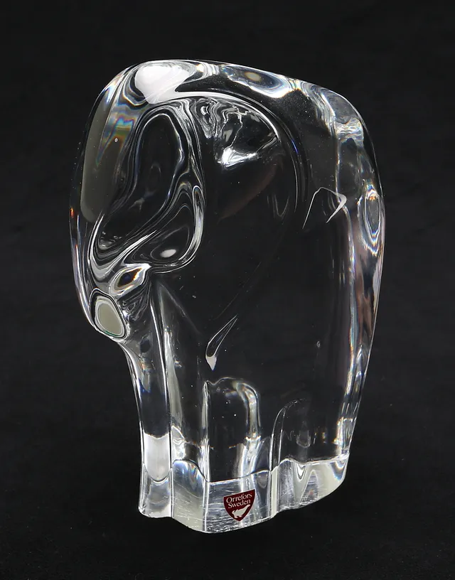 OLLE ALBERIUS. Skulptur, glas, Elefant, Orrefors, signerad.