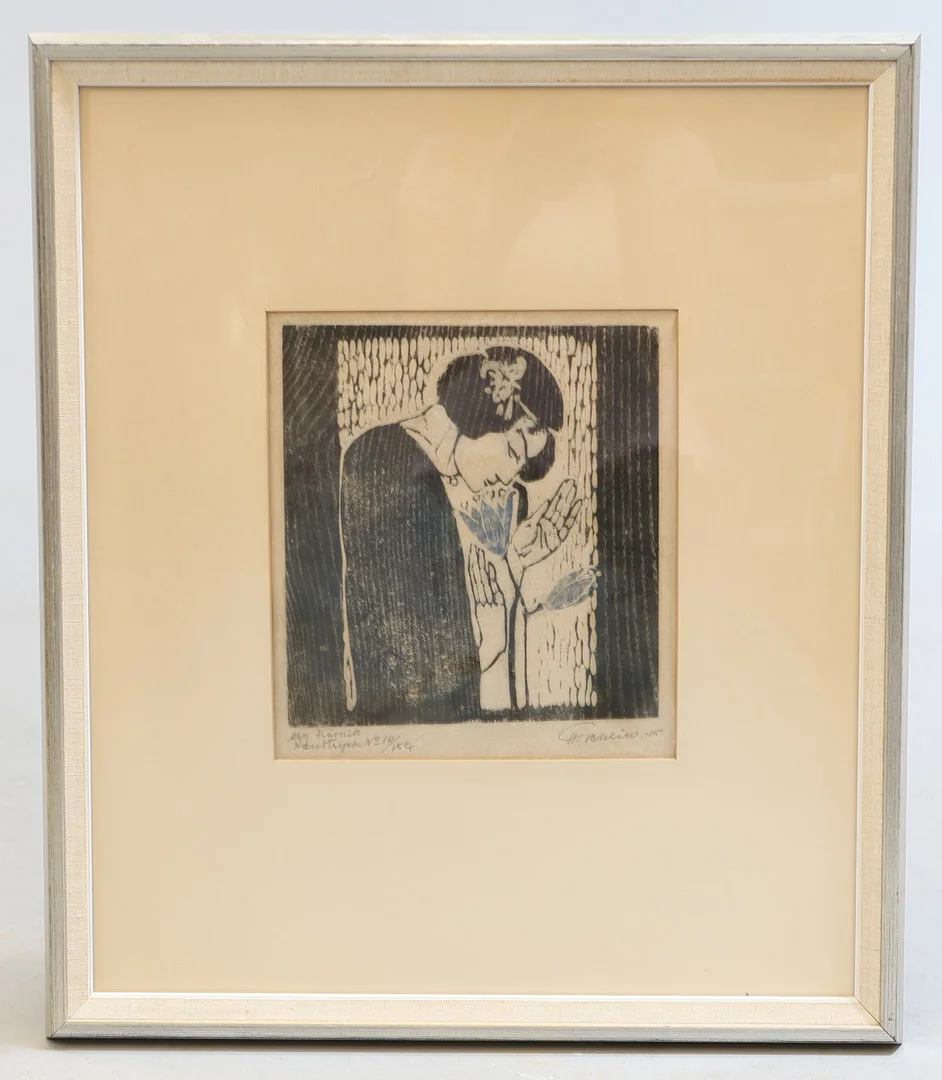 HUGO GEHLIN. Kvinna, träsnitt, handtryck, signerad, daterad -15 samt numrerad 10/15. — Engravings & Prints — Gomér & Andersson Nyköping