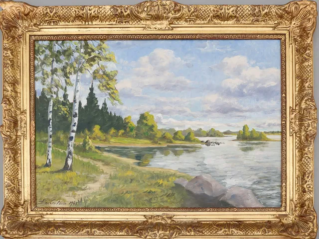 ALLAN CARLSSON. Olja på pannå, daterad 1945, signerad.