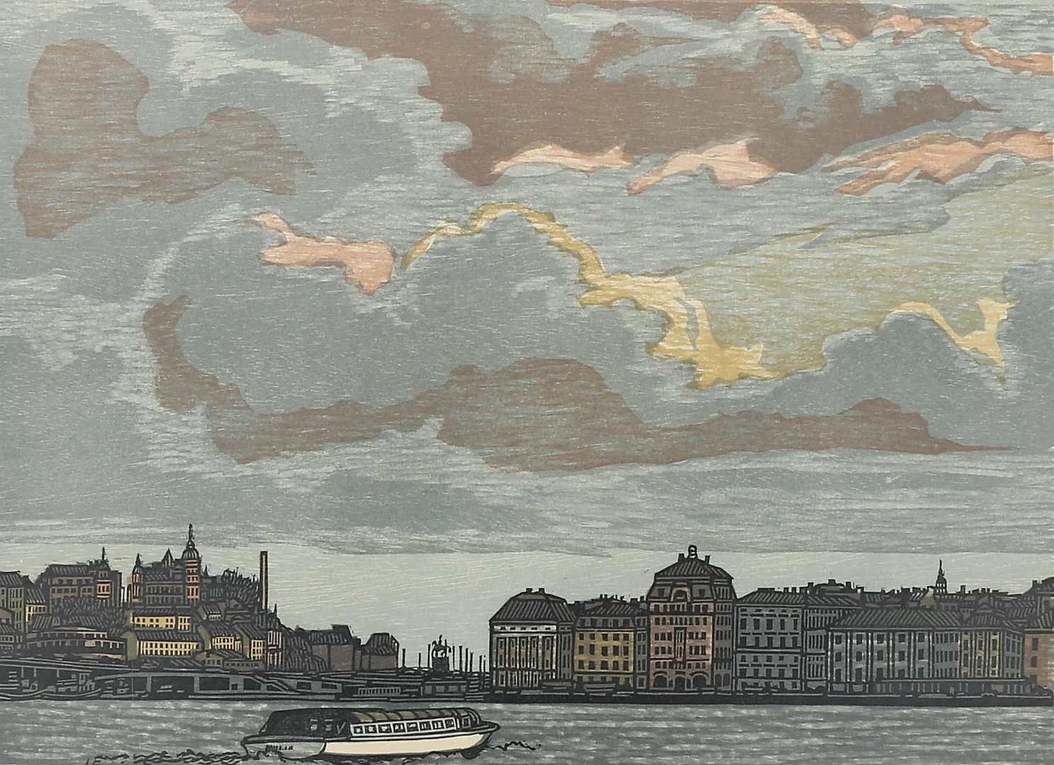 SVENOLOV EHRÉN. Stockholmsmotiv. Färglitografi, signerad, daterad 74, numrerad 56/360. — Engravings & Prints — Växjö Auktionskammare