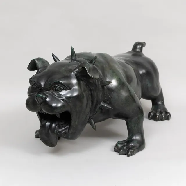 ART PEOPLE GALLERY. "Bulldog", grönpatinerad brons, samtida, stämplad APG.