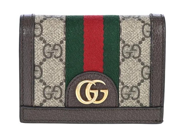 GUCCI, PLÅNBOK, Ophidia, GG Monogram, Web, grön, röd, guldfärgade beslag, 10,5x8x2,5 cm, originalkvitto från 2024, care booklet, dustbag, originalask. Excellent Condition.