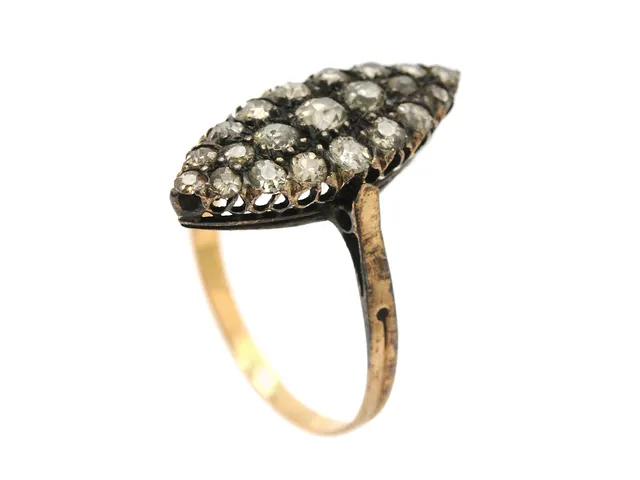 DIAMANTRING, 18K, guld /silver, antik, gammalslipade diamanter, stl. 16,5 mm