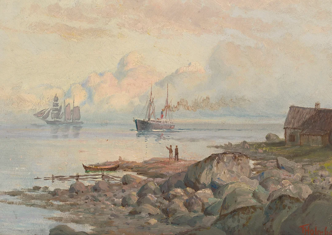 Holmboe, Thorolf — Dampbåten kommer — Kunst/Maleri — Blomqvist