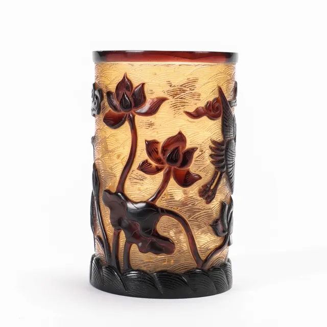Chinese vase/brush cup of Peking glass