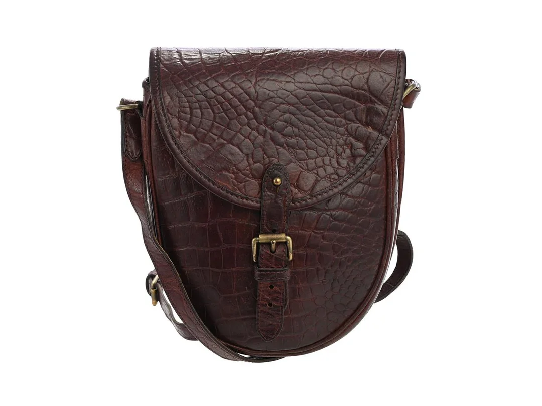 VÄSKA, MULBERRY, Vintage, brunt präglat läder, mässingfärgade beslag, 17x21x3 cm. — Accessoarer/Väskor — Kaplans