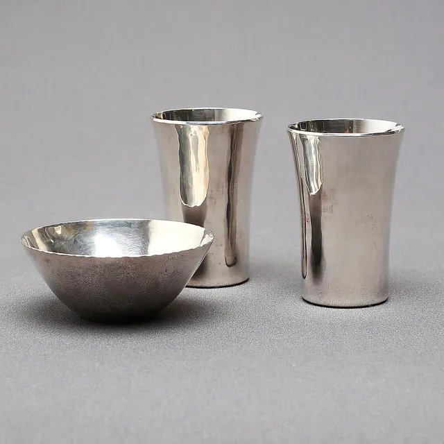 SKÅL samt BÄGARE, 3 delar, silver, K. Andersson samt MGAB.