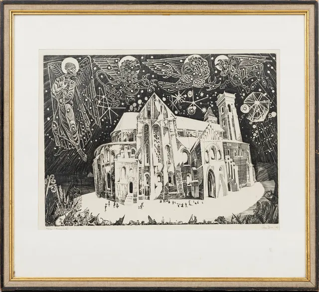 CHRISTIAN DUE. "Medeltid", etsning, signerad, numrerad 45/50, daterad -61.