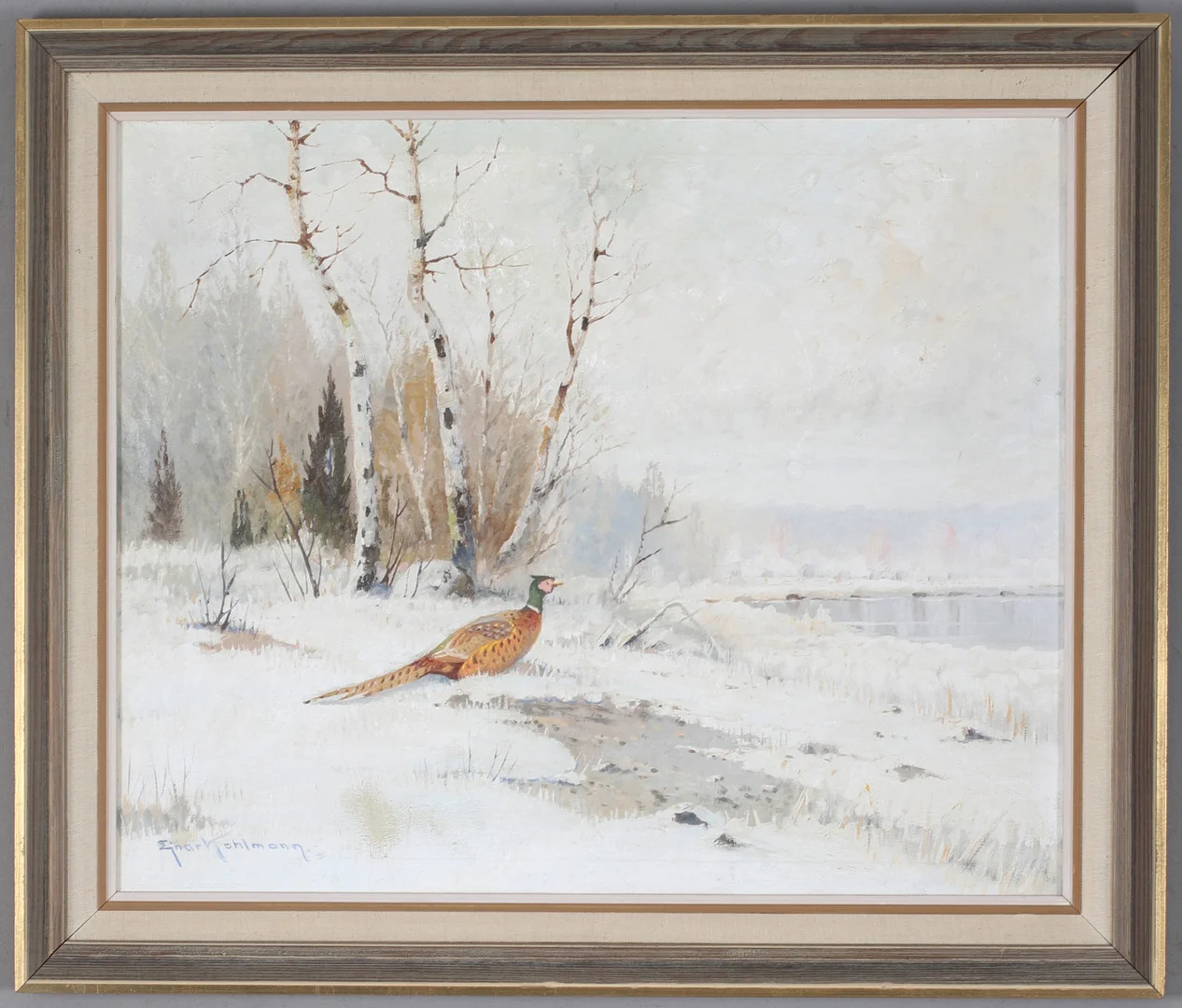 EJNAR KOHLMANN. Vinterlandskap med fågel, olja på duk, signerad. — Paintings — Stadsauktion Sundsvall