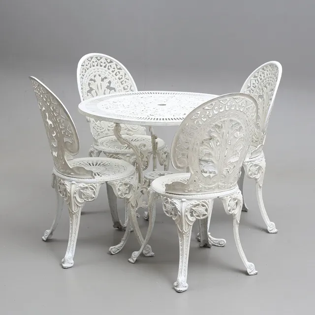 CAFÉMÖBEL, 5 delar, lackad aluminium, 1900-talets andra hälft.