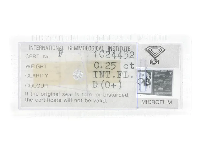 DIAMANT, briljantslipad, 0,25 ct, River(D)/IF, IGI cert F1024432, bruten försegling.