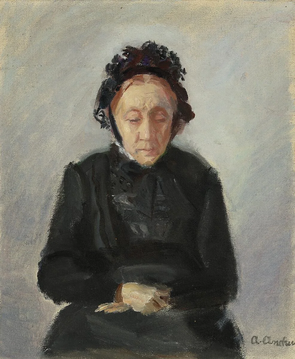 “A Old Woman”. Signed A. Ancher. Oil on canvas. 37×30 cm. — Paintings — Bruun Rasmussen