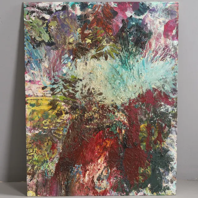 JAMES BATES. Olja och scraffito på träpanel. "Sky Vision". Märkt 2014/16.