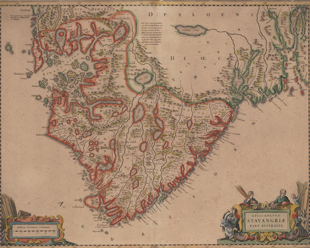 Blaeu, Joan — "Episcopatvs Stavangriæ pars Avstralis" Amsterdam 1659 eller senere — Gjenstand/Kart, prospekter, brev, eldre foto — Blomqvist