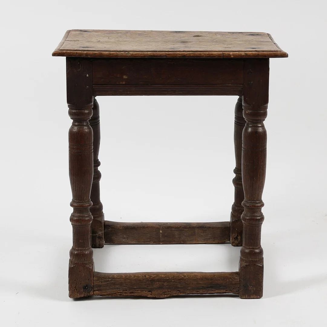 A 17TH CENTURY AND LATER OAK JOINT STOOL. — Armchairs & Chairs — Bishop & Miller