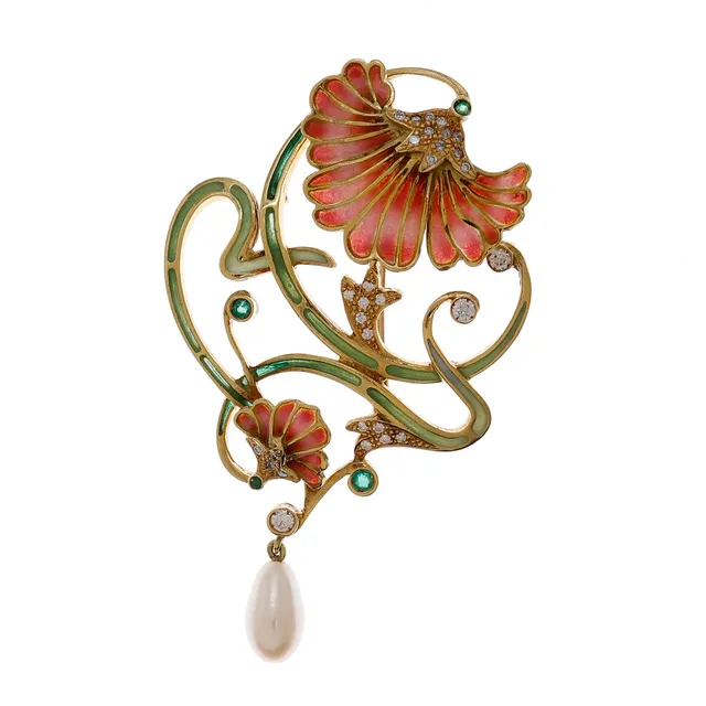 Modernist style floral brooch-pendant.