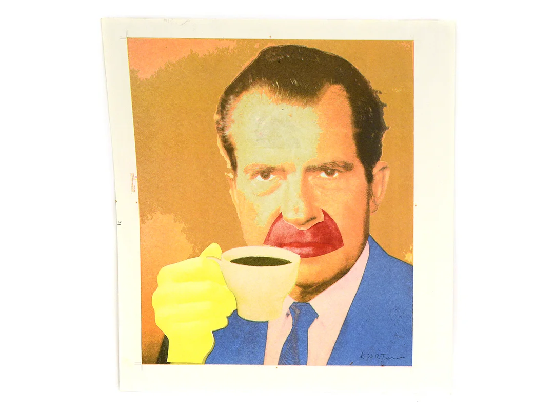 Originalgrafik, Kjartan Slettermark (1932-2008), "Nixon", blandteknik och collage på papper, 60x50cm — Konst/Övrigt — Kaplans